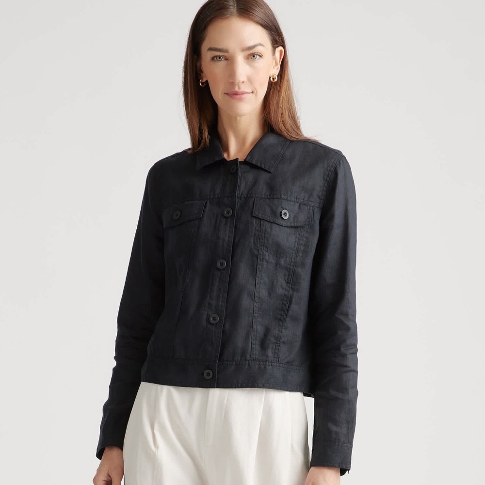 NWOT Quince 100% European Linen Jacket Black Women's Size S